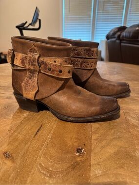 Sonora Brown Leather Studded Western Harness Boots 8.5B